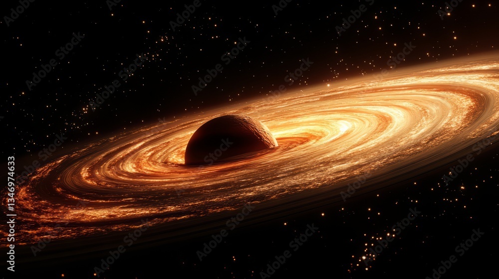 A black hole slowly pulling in a planet, with its gravity causing tidal distortions in space A black hole slowly pulling in a planet, with its gravity causing tidal distortions in space