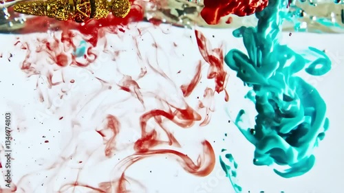 Engaging liquid paint flows in red and blue, creating a mesmerizing ink liquid backdrop. Watch as the colors blend in an artistic display of fluid movement and texture.