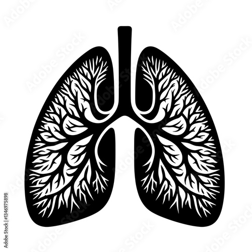Lungs with tree branches silhouette as symbol of clean air