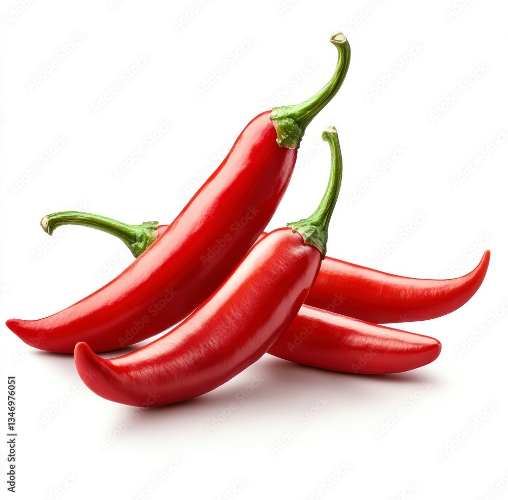 Fresh Red Chili Peppers Grouped on White Background for Spicy Cooking Fresh Red Chili Peppers Grouped on White Background for Spicy Cooking