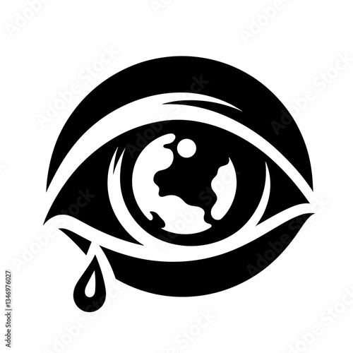 Crying eye with Earth silhouette as symbol of eco sorrow