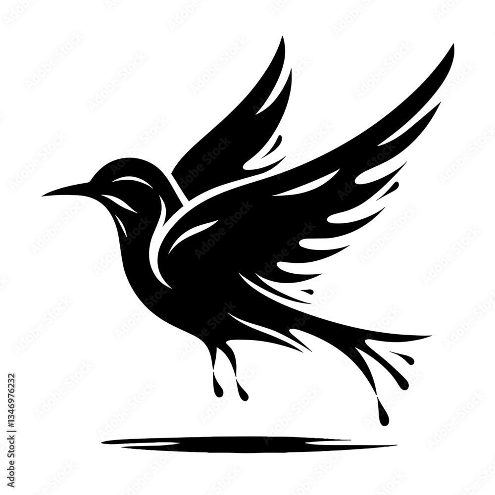 Obraz premium Bird dripping oil silhouette as symbol of pollution impact
