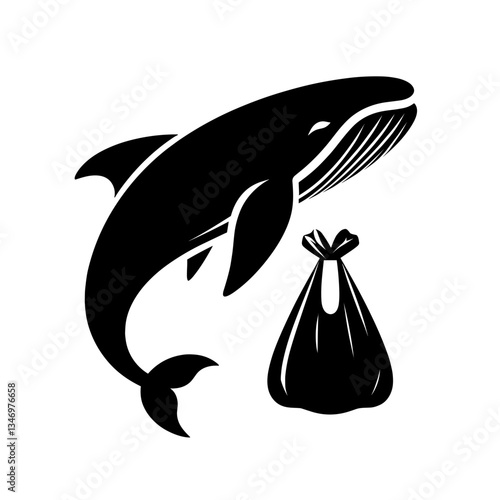 Whale with trash silhouette as symbol of human impact on nature