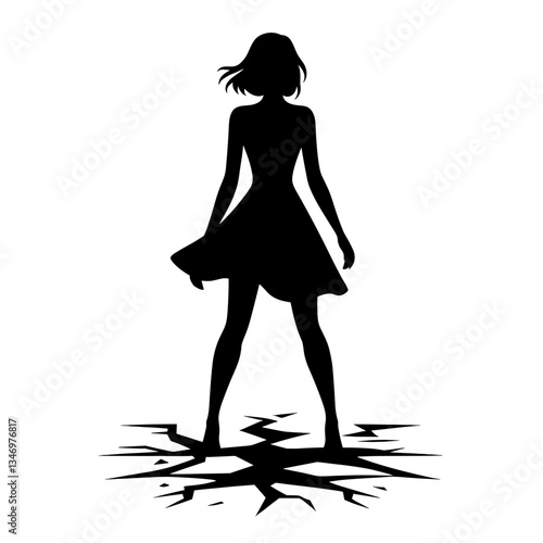 Woman on cracked earth silhouette as symbol of drought crisis