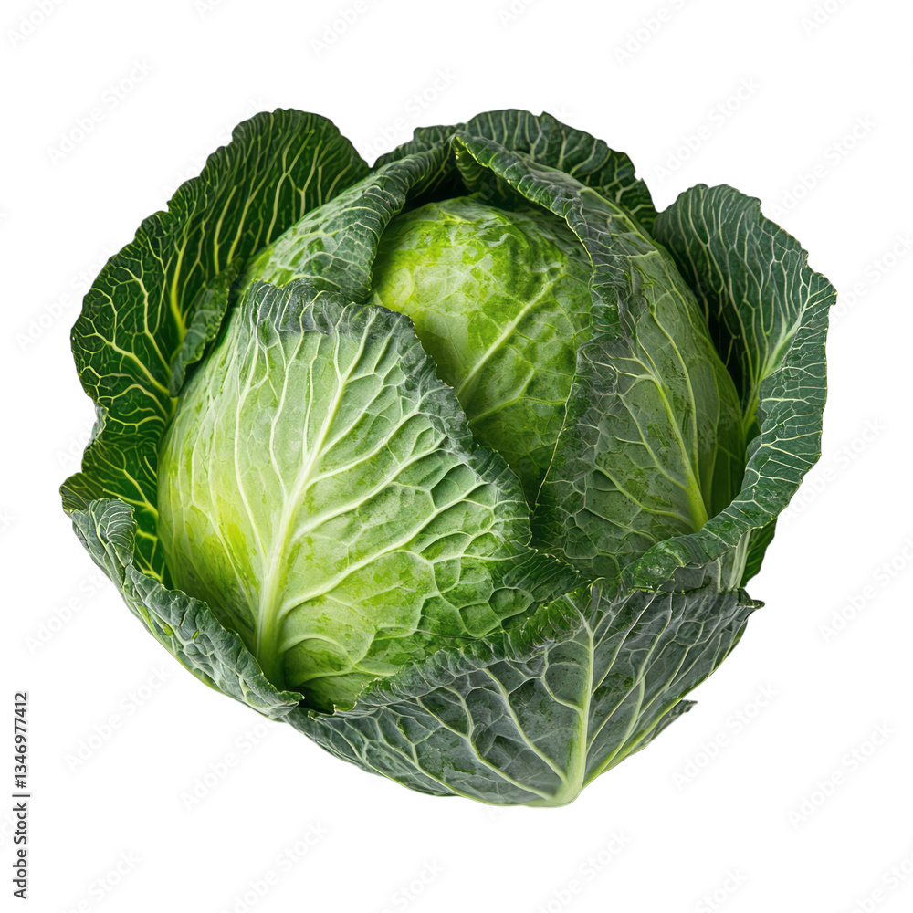 Obraz premium Fresh green cabbage, vibrant and healthy, perfect for culinary projects, diet, and organic food concepts. Crisp, natural addition to your fresh produce collection, enhancing meals with nutrition.