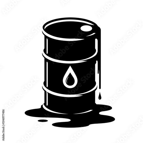 Oil barrel leaking silhouette symbolizing pollution crisis