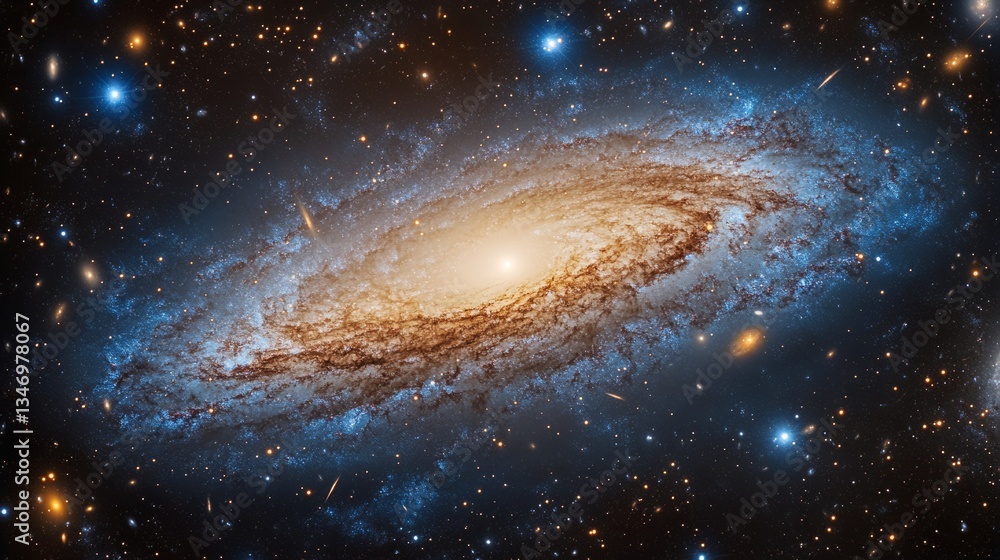 Obraz premium A galaxy colliding with a black hole, with stars and matter being drawn into its center 