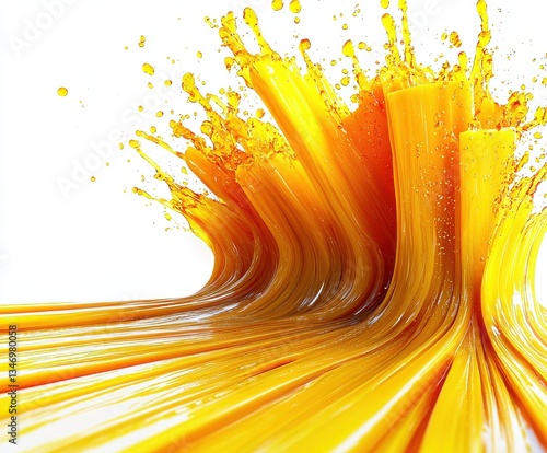 Dynamic Orange Juice Splash Wave on White Background