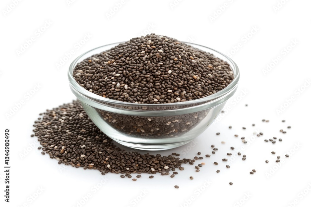 A glass bowl filled with chia seeds, a superfood rich in nutrients and fiber, perfect for healthy eating. A glass bowl filled with chia seeds, a superfood rich in nutrients and fiber, perfect for healthy eating.