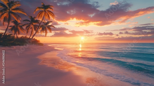 Sunset Over a Serene Tropical Shoreline