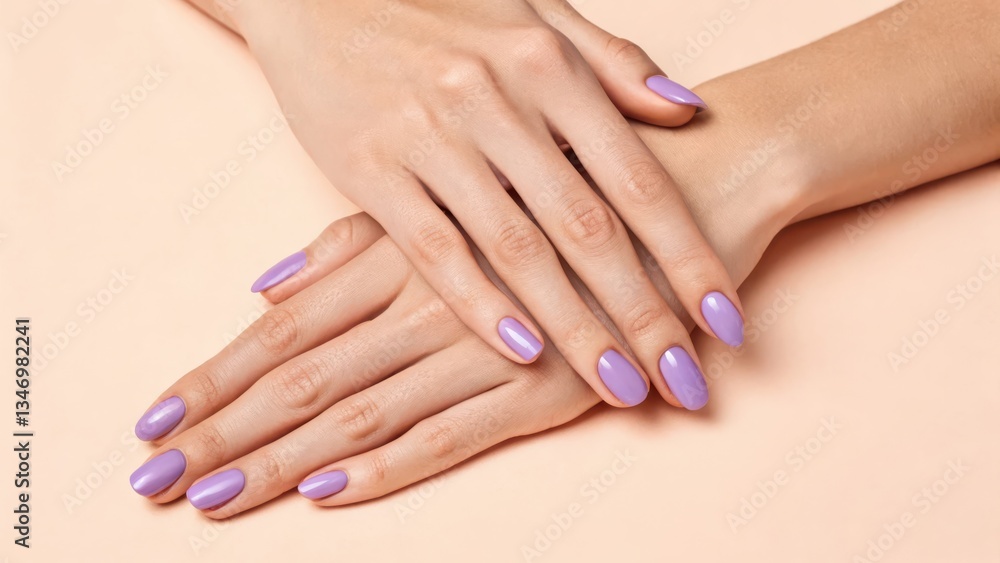 Elegant and Chic Lavender Nail Art with Perfectly Maintained Hands on Soft Peach Background Elegant and Chic Lavender Nail Art with Perfectly Maintained Hands on Soft Peach Background