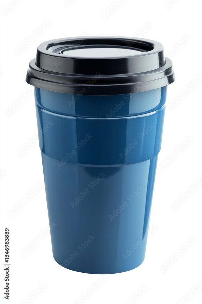 Isolated Blue Coffee Cup with Black Lid on White Background Isolated Blue Coffee Cup with Black Lid on White Background