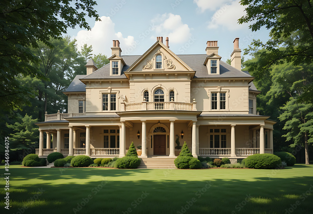 Elegant Classical Mansion Surrounded by Lush Landscape Elegant Classical Mansion Surrounded by Lush Landscape