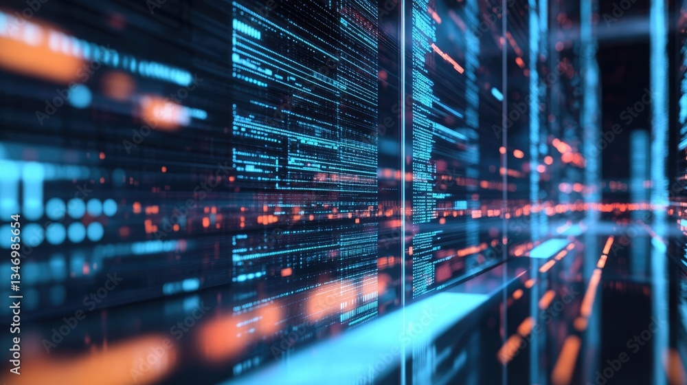 Abstract digital data flow with vibrant blue and orange lights creating a futuristic technology backdrop Abstract digital data flow with vibrant blue and orange lights creating a futuristic technology backdrop