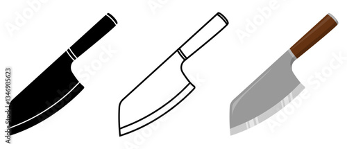 Black and White Butcher Knife Set Collection, Silhouette, Line Art, and Flat Cartoon Style, Simple Vector Illustration in EPS Format, Isolated on White Background