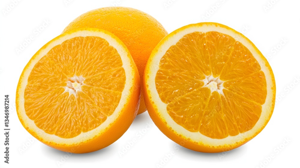 Freshly Sliced Oranges Highlighting Juicy Segments And Vibrant Citrus Colors On White Background Freshly Sliced Oranges Highlighting Juicy Segments And Vibrant Citrus Colors On White Background