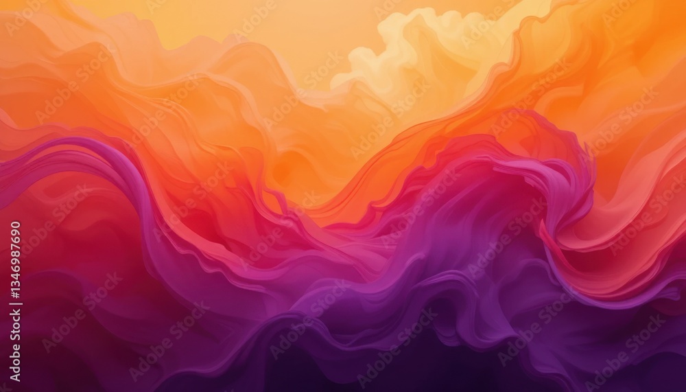 Fototapeta premium Action Event: Bold Color Transitions of Orange and Purple Abstract Waves, Digital Art, Vibrant Environment, Eye-Catching Viewpoint, Conceptual Design