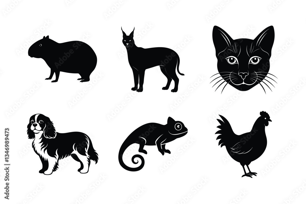 Obraz premium Various types of pet animal vector silhouette illustration