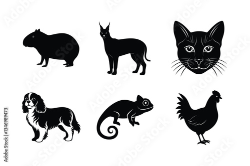 Various types of pet animal vector silhouette illustration