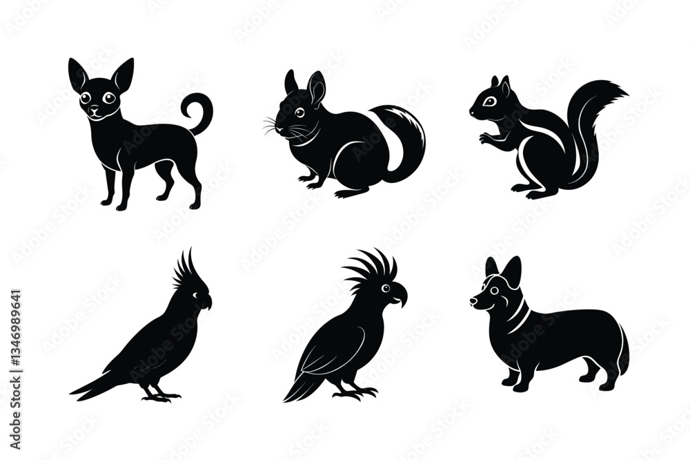 Obraz premium Various types of pet animal vector silhouette illustration