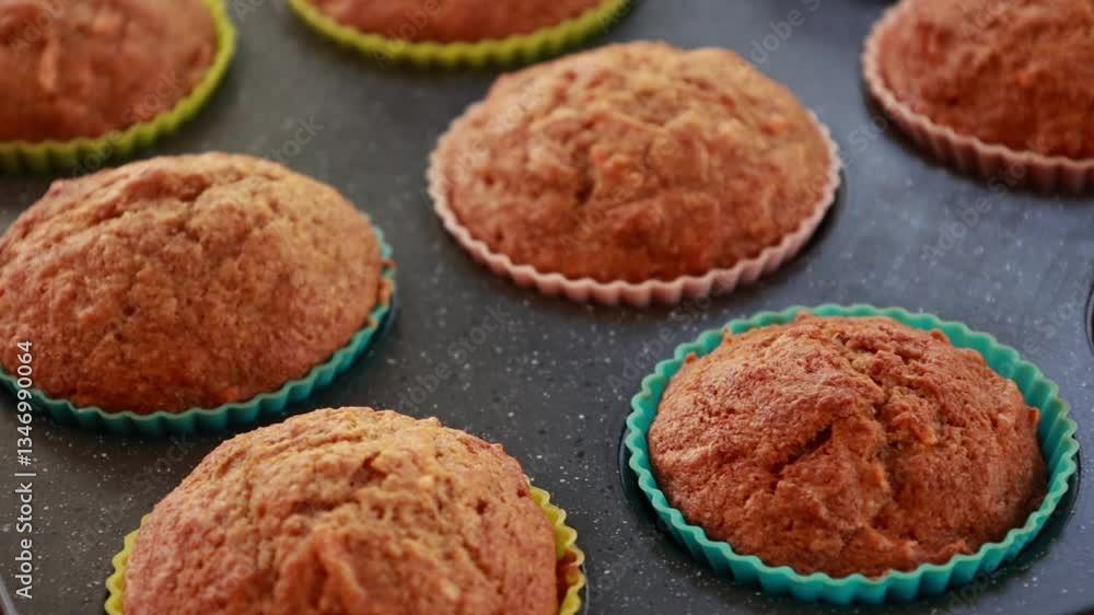 close-up of freshly baked carrot and pineapple muffins, showcasing their moist texture and golden color. a healthy and naturally sweet treat, perfect for breakfast or a snack close-up of freshly baked carrot and pineapple muffins, showcasing their moist texture and golden color. a healthy and naturally sweet treat, perfect for breakfast or a snack