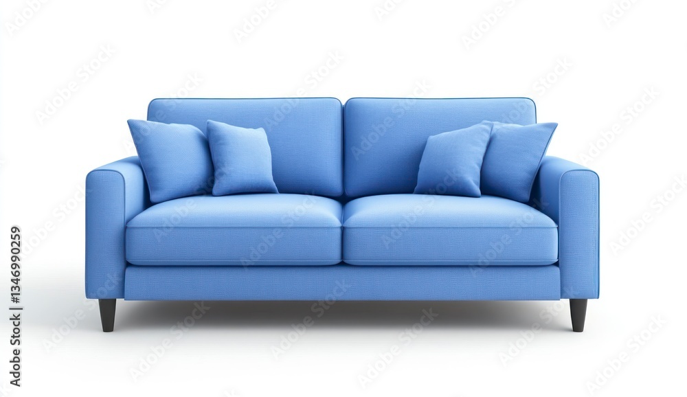 Blue Two Seater Sofa with Pillows on White Background for Interior Design Blue Two Seater Sofa with Pillows on White Background for Interior Design