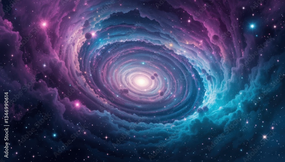 Cosmic Action: Swirling Galaxies and Stars in Teal and Magenta, Space Scene, Digital Art, Stunning Background View Cosmic Action: Swirling Galaxies and Stars in Teal and Magenta, Space Scene, Digital Art, Stunning Background View