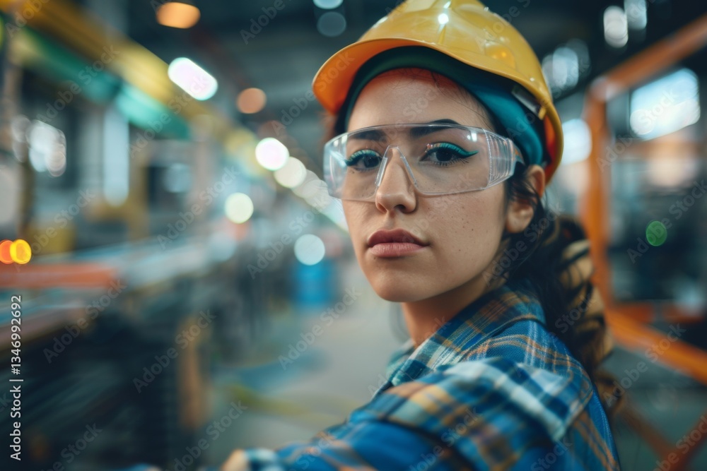Portrait of a young adult Hispanic female assembly line worker Portrait of a young adult Hispanic female assembly line worker