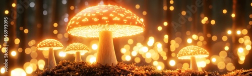 Obraz na płótnie A podium in the middle of a glowing mushroom forest, radiating soft light. w salonie