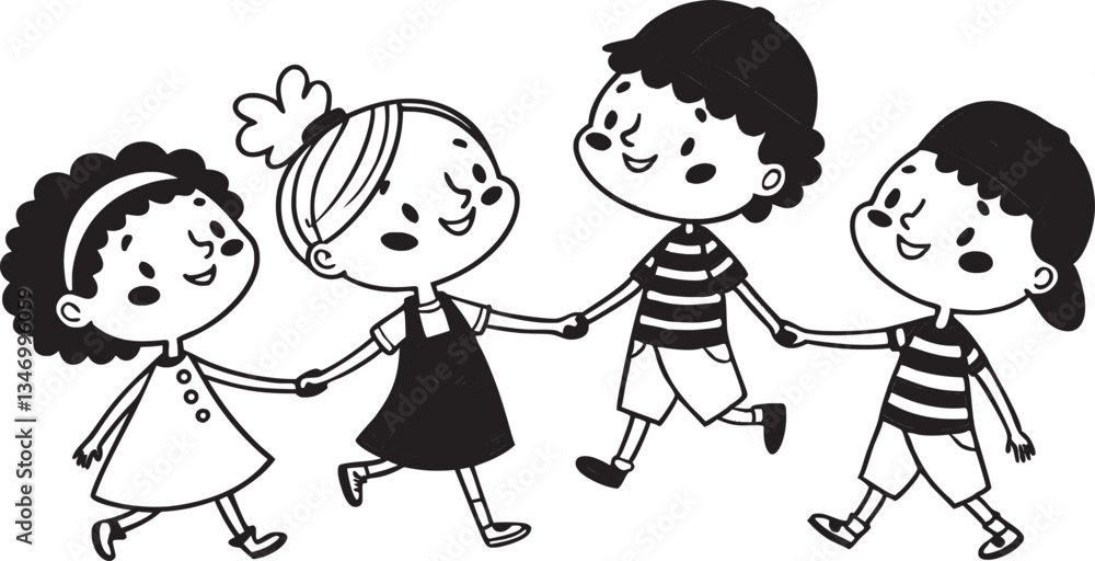 clipart Illustration of Six Diverse Children Holding Hands and Playing Together in a Happy Outdoor Setting clipart Illustration of Six Diverse Children Holding Hands and Playing Together in a Happy Outdoor Setting