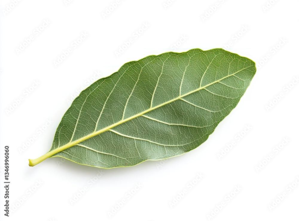 Obraz premium Single Green Leaf Isolated on White Background with Visible Veins