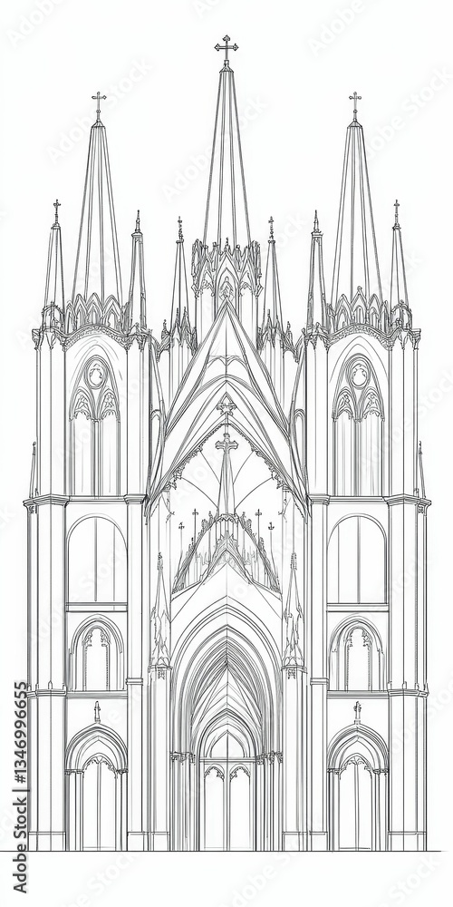 Fototapeta premium Gothic cathedral sketch detailed ornate intricate design.