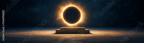 Obraz na płótnie A podium standing in the center of a solar eclipse, casting dramatic shadows. w salonie