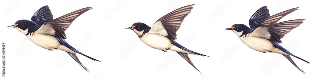 Fototapeta premium Swallows flying, transparent background, PNG