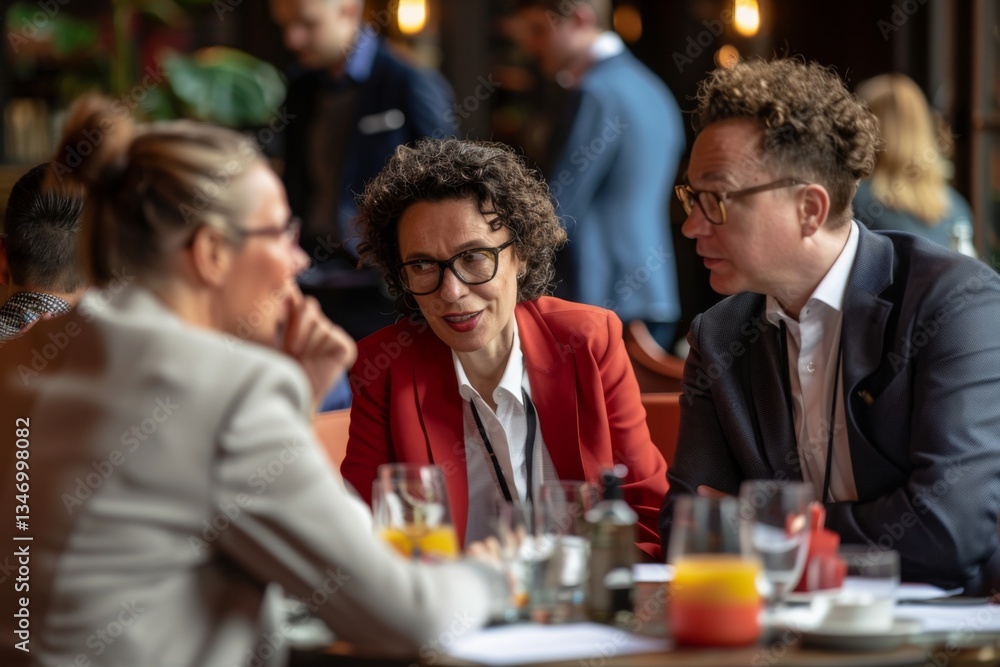 View of diverse businesspeople at a networking event having conversation View of diverse businesspeople at a networking event having conversation