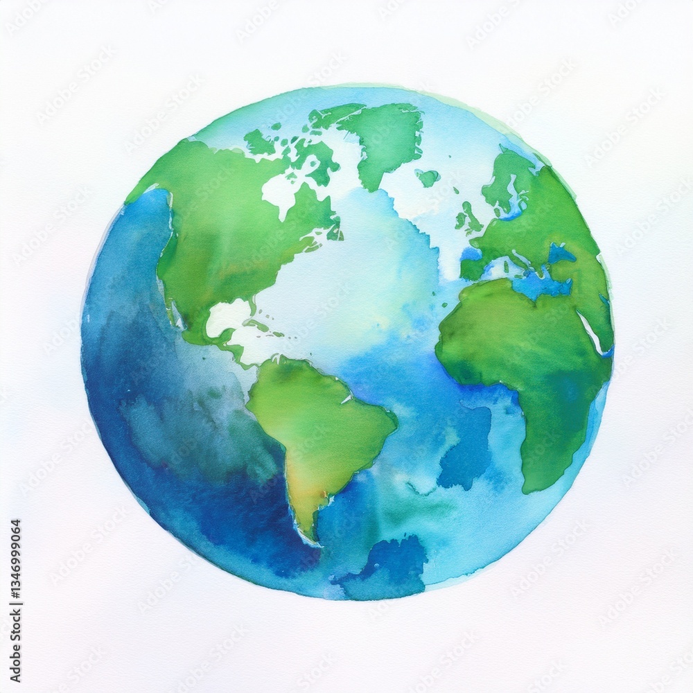 Fototapeta premium watercolor planet earth, hand painted globe