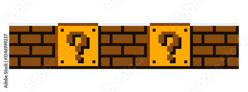 Retro video game assets. Question blocks illustration. Pixel art style.