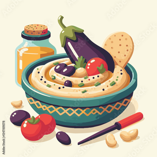food, eggplant, cuisine, arabic, traditional, appetizer, vegetarian, dip, hummus, babaganoush, turkish, lebanese, vegetable, mediterranean, ganoush, parsley, healthy, snack, arabian, greek, baba, back
