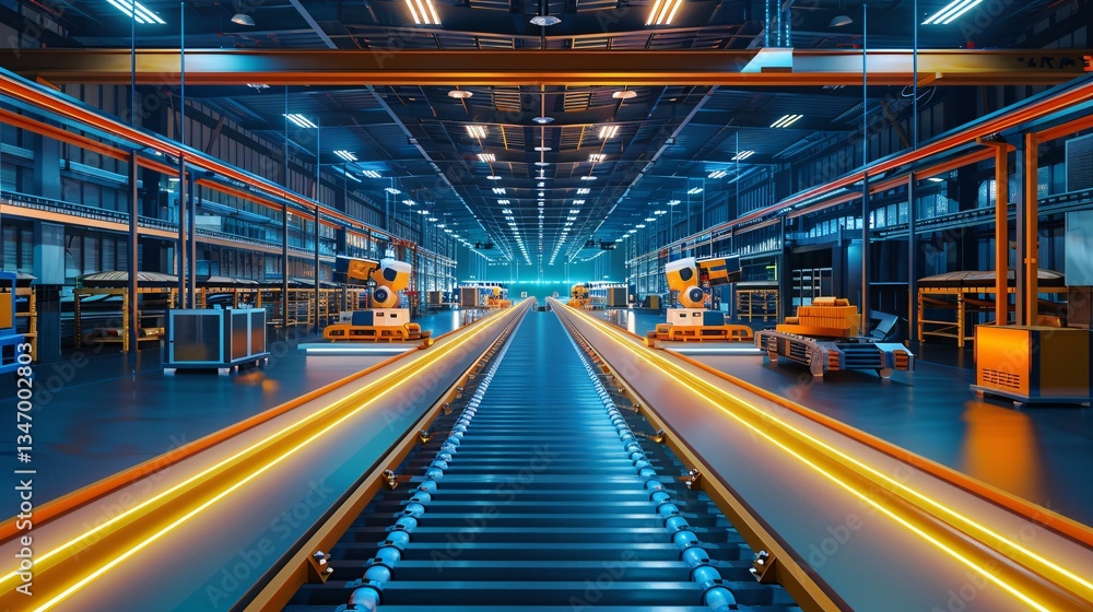 Modern robotic assembly line background in high-tech industrial facility Modern robotic assembly line background in high-tech industrial facility