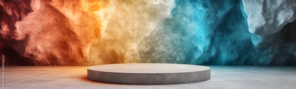 A podium resting inside a crystalline cavern, reflecting vibrant colors.