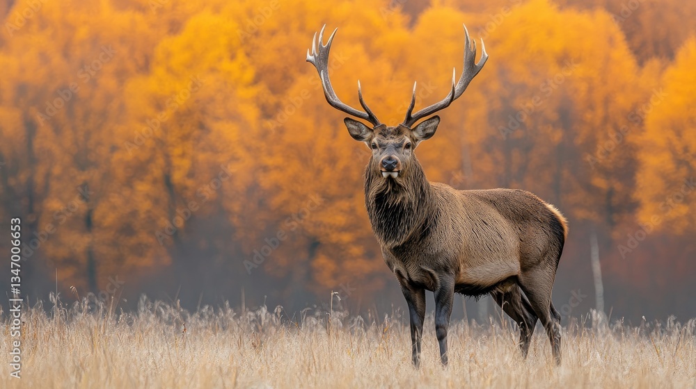 Fototapeta premium Majestic stag autumn forest meadow wildlife