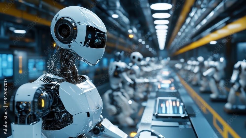 Robotic Factory Assembling AI-Powered Machines Robotic Factory Assembling AI-Powered Machines