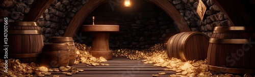 Obraz na płótnie A podium hidden inside a pirate treasure vault, surrounded by riches. w salonie