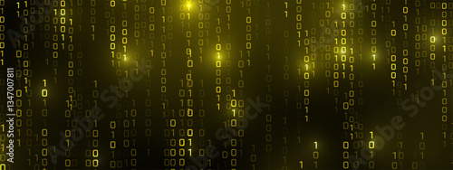 Vector digital code rain in a Matrix inspired futuristic style. High-tech backdrop with glowing binary characters. Binary Software Programming Code Background. Digital Data Technology Concept.