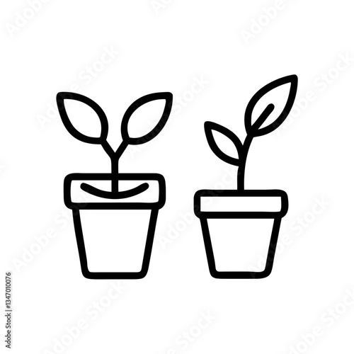 Two Potted Plants Growing in a Simplistic Style  