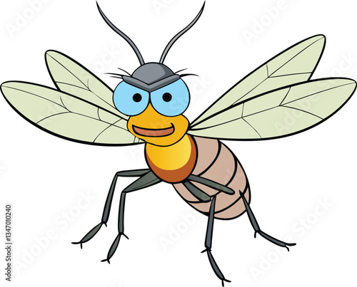 A cartoon of an angry mosquito with exaggerated features, like big eyes, flapping wings, and a furious expression. It's buzzing around, ready to sting in a comical way.