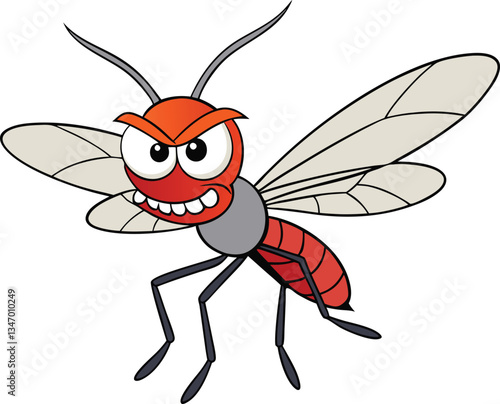 A cartoon of an angry mosquito with exaggerated features, like big eyes, flapping wings, and a furious expression. It's buzzing around, ready to sting in a comical way.