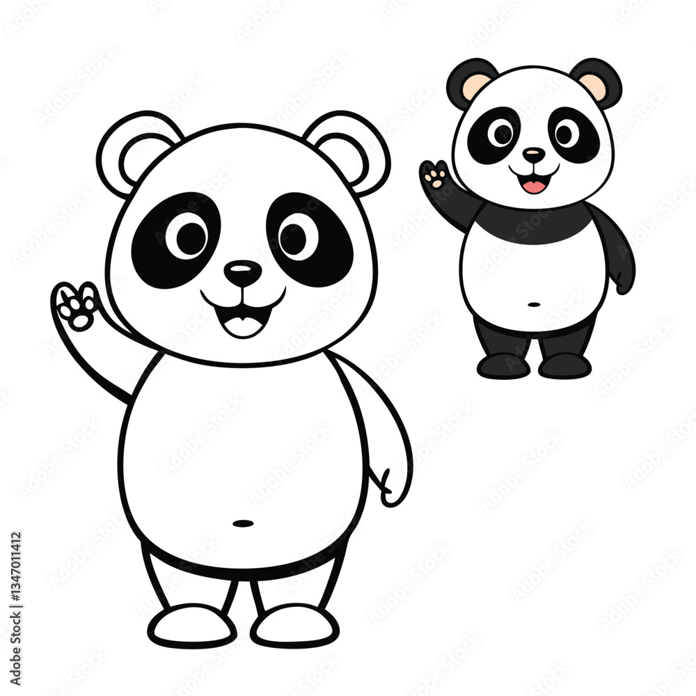 A cute panda with open arms in a welcoming gesture, surrounded by bamboo and soft clouds. Perfect for a fun and relaxing coloring page! A cute panda with open arms in a welcoming gesture, surrounded by bamboo and soft clouds. Perfect for a fun and relaxing coloring page!