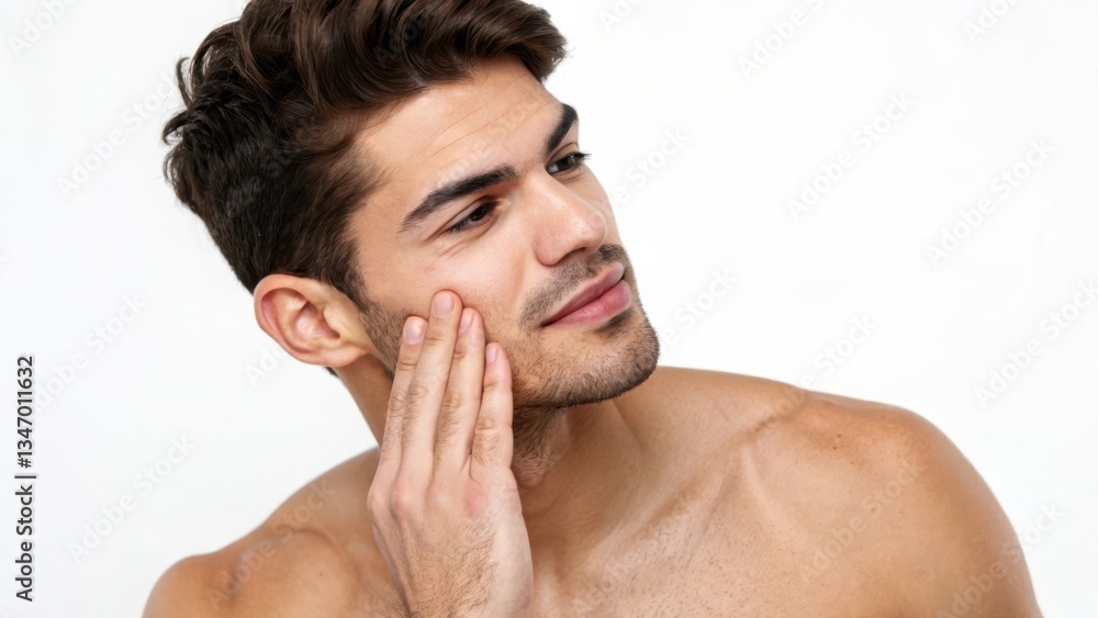Naklejka premium Captivating Portrait of a Young Man with a Thoughtful Expression and Well-Groomed Appearance