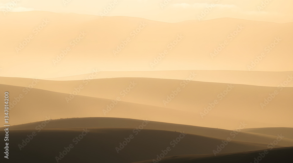 Obraz premium A serene landscape at sunset with gentle hills and a warm, glowing horizon.